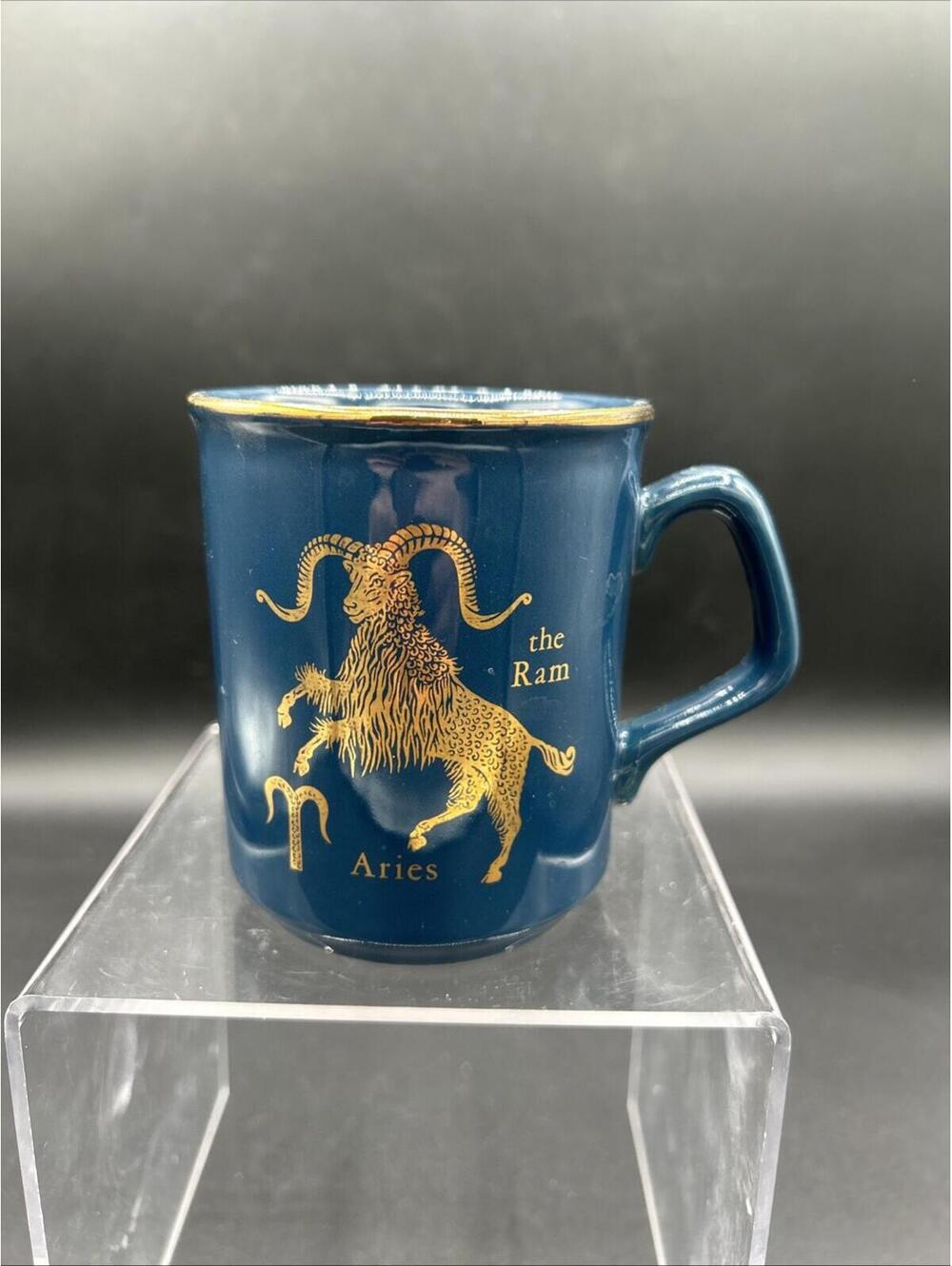 Vintage Aries Zodiac Sign Blue Ceramic Cup, The Ram Coffee Mug